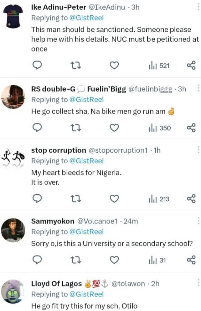 Comments on lecturer's treatment of student