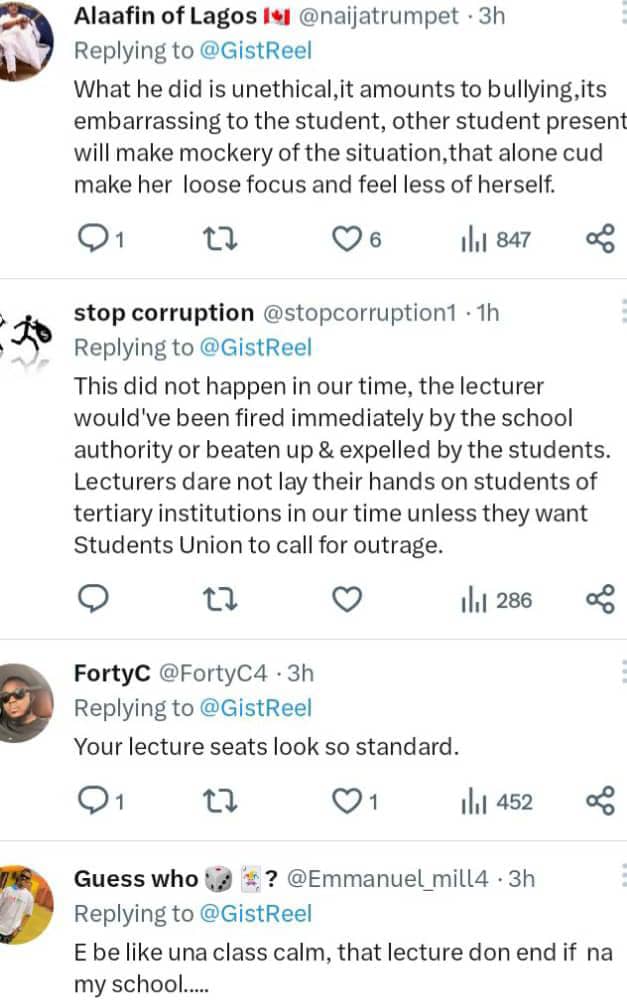 Comments on lecturer's treatment of student