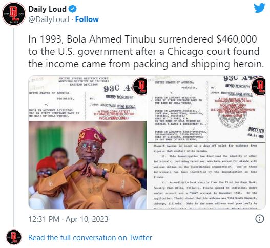 Daily Loud exposes Tinubu's drug trade on Twitter