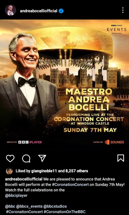 Andrea Bocelli concert announcement
